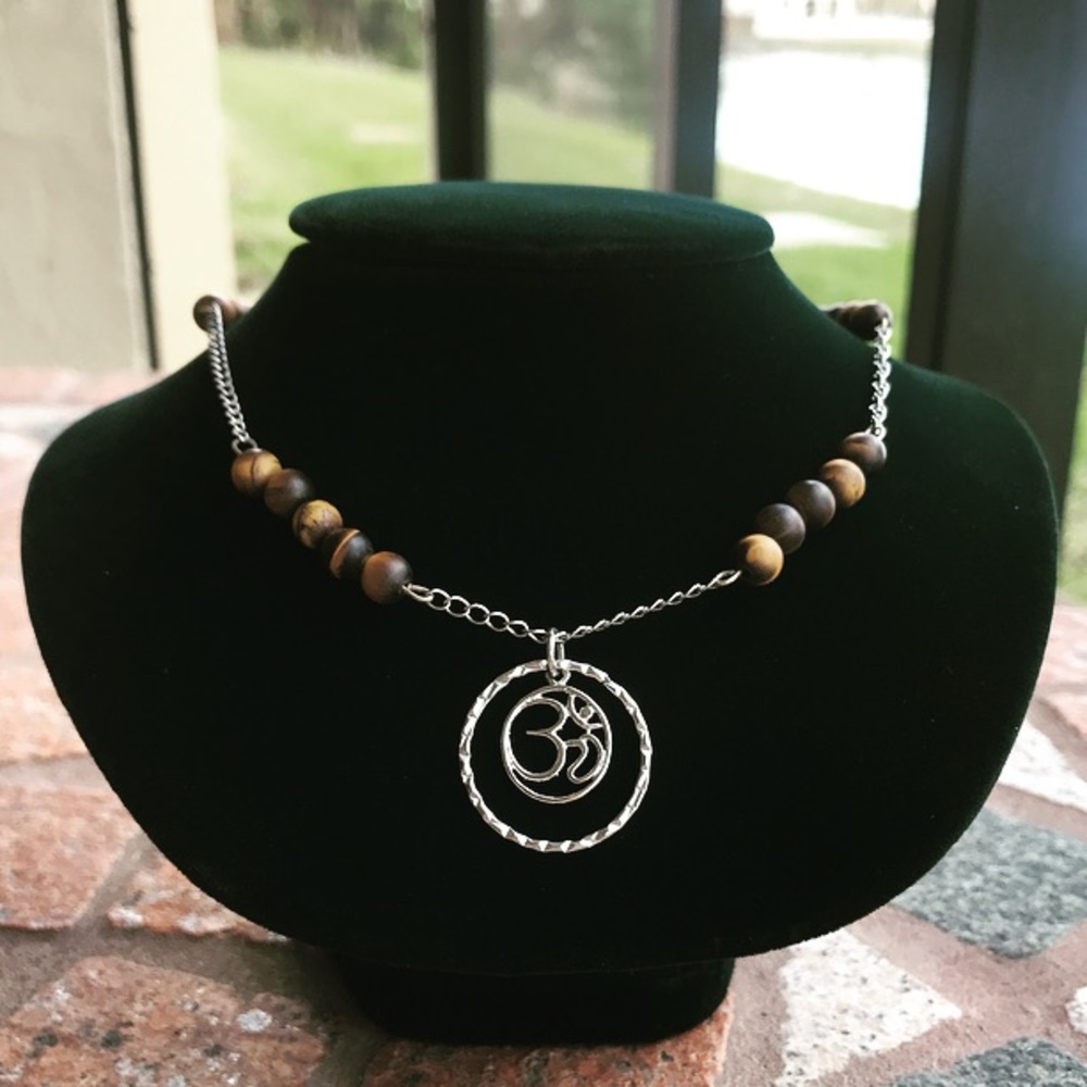 🦊Two for $25 boho necklace tiger eye yoga om sign